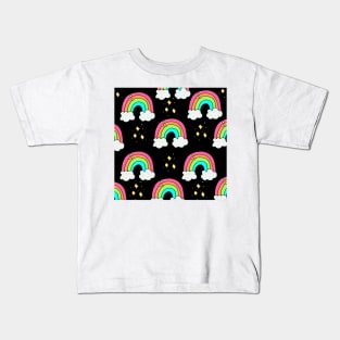 rainbow and cloud print in black Kids T-Shirt